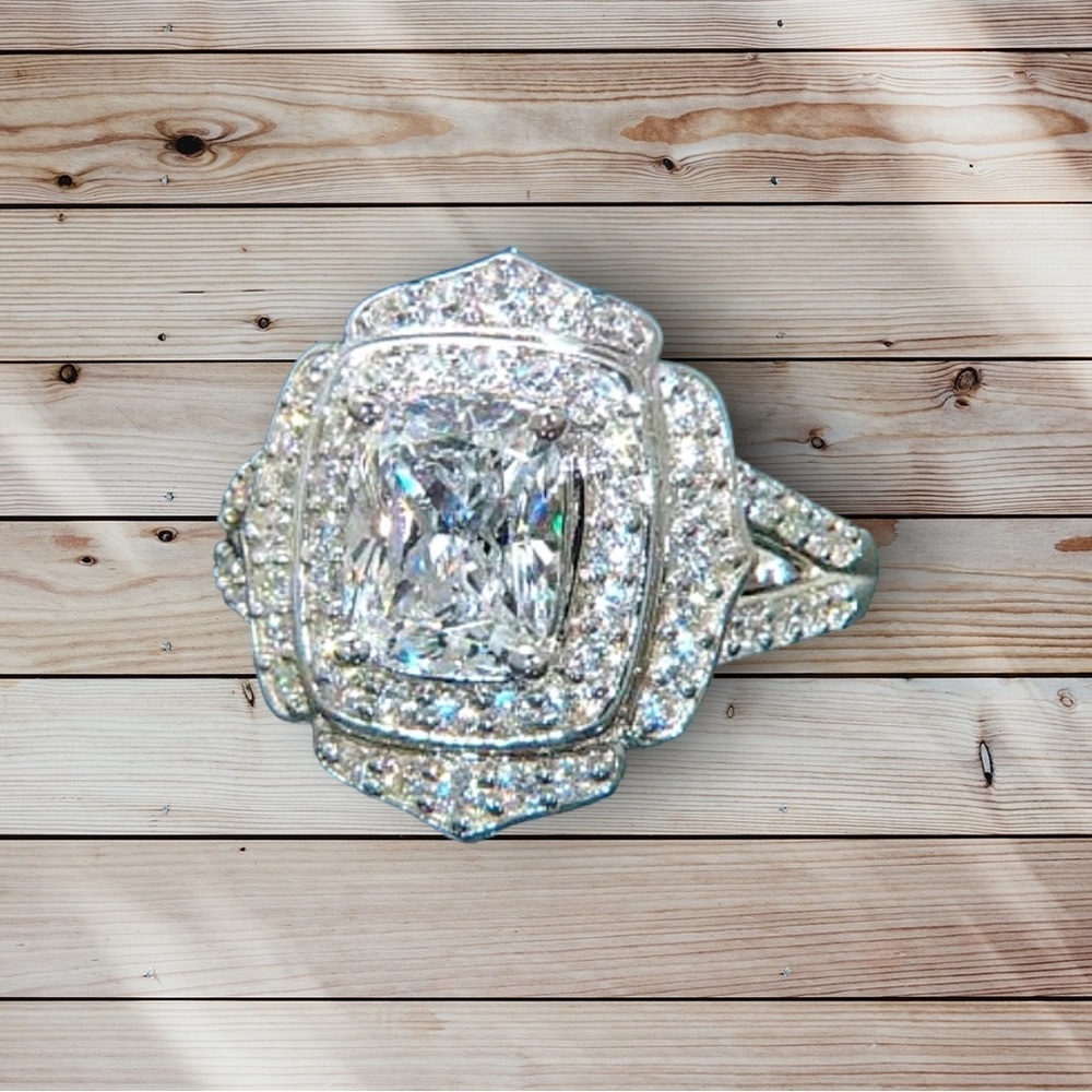 NEW Antique / Vintage / Estate Style White CZ Rhodium-Plated 925 Sterling Ring - Picture 15 of 16